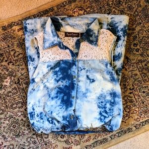 Acid Wash Denim Dress with Lace detail